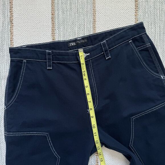 Zara Men’s Jeans Size 34 Blue Dark Wash Slouchy Fit Canvas Carpenter Work Style - Picture 7 of 10